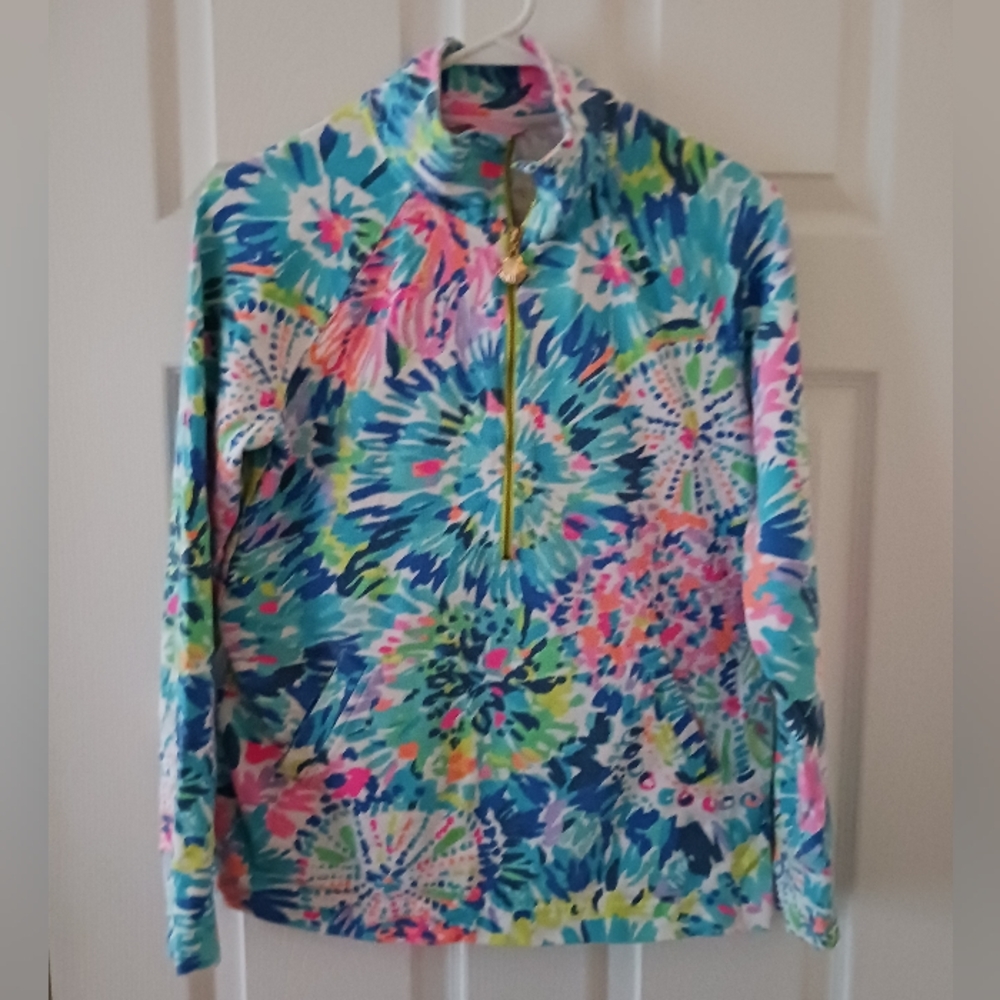Lilly Pullitzer Pink and Blue Full Zip Jacket With Pockets. Size S.